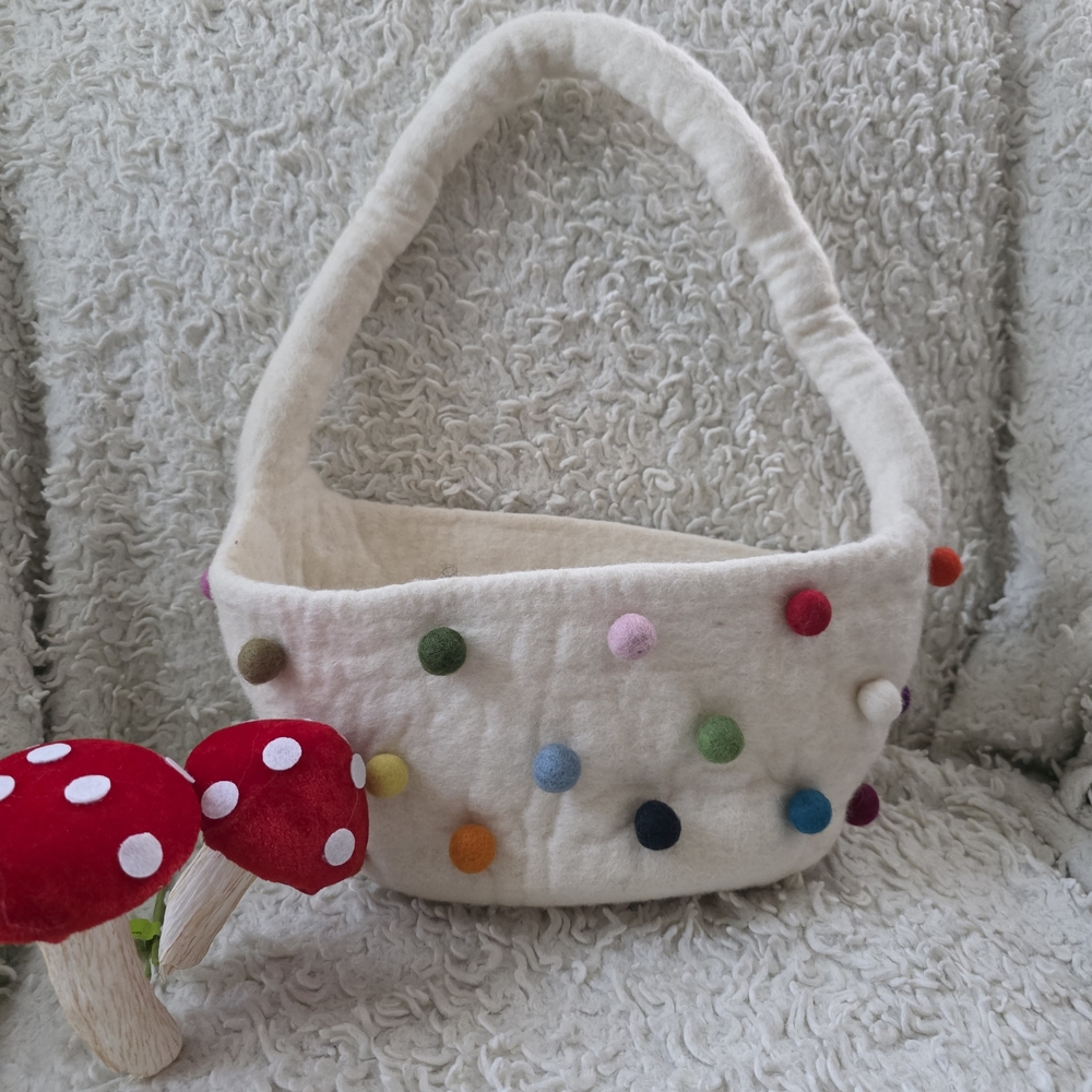 Colorful Polka Dot Kids Easter O Any Ocassion Felt Beautiful Basket